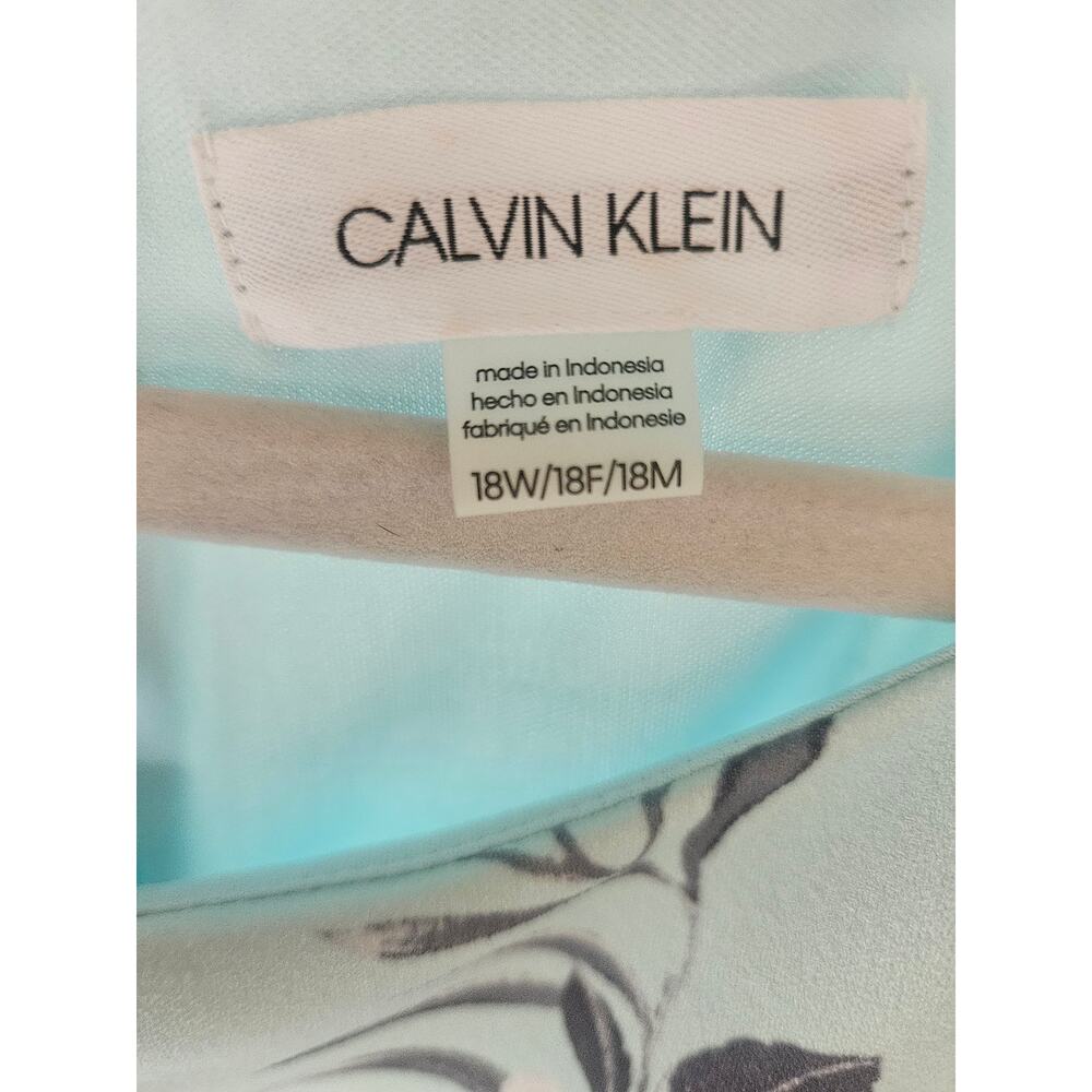 Calvin Klein Floral Aqua Blue Dress Sz 18 Fit Flare Fully lined Princess Seams - Picture 10 of 11